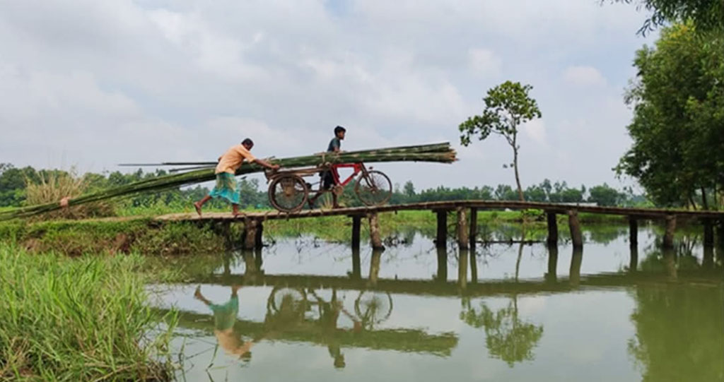 কাঠের সাঁকো দিয়ে ঝুঁকিপূর্ণ পারাপার